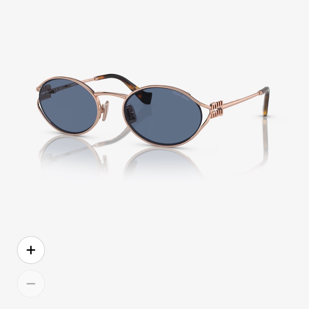 Miu Miu Oval Sunglasses with Blue Lenses and Rose Gold Frames